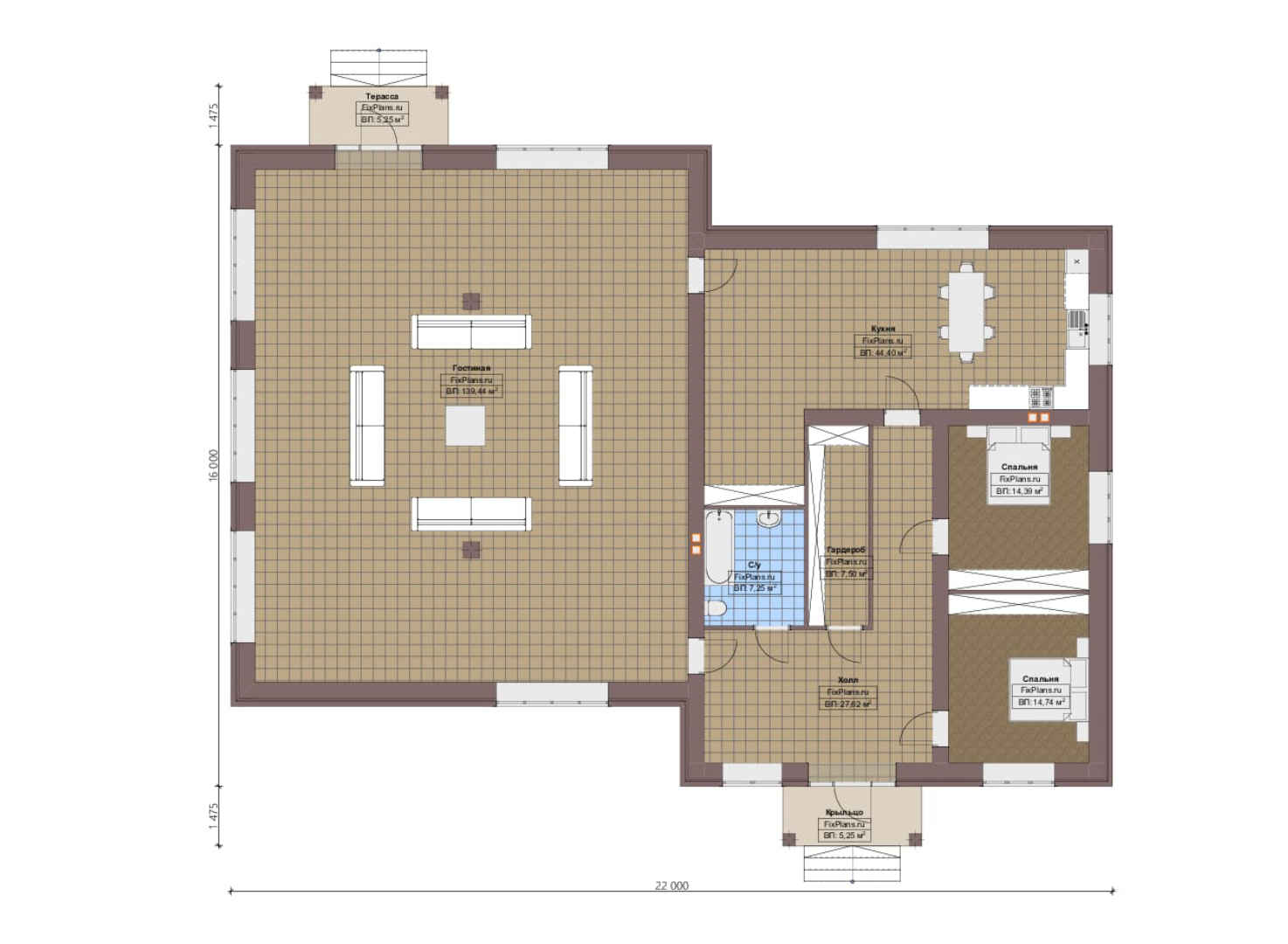 Планировка 1-го этажа, Проект одноэтажного дома F-3689