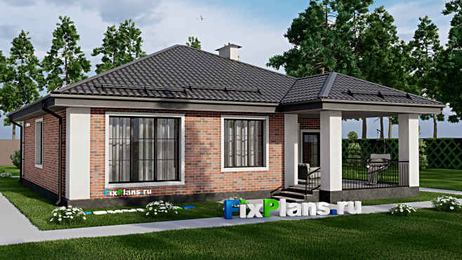 Проект одноэтажного дома F-3194 — вид со двора