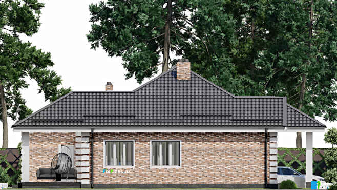 Проект одноэтажного дома F-2951 — фасад 2
