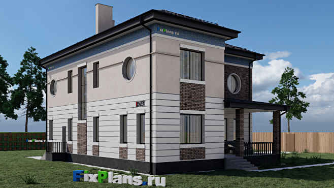Проект двухэтажного дома F-0143 — вид со двора