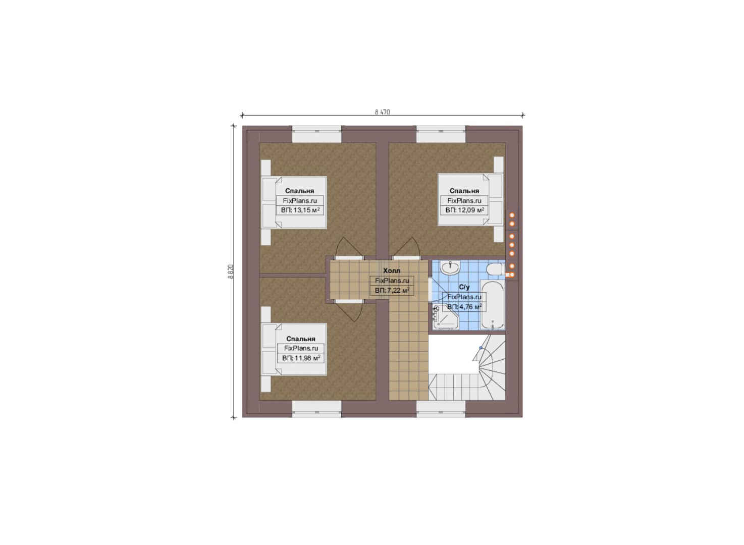 Планировка 2-го этажа, Проект двухэтажного дома F-9287