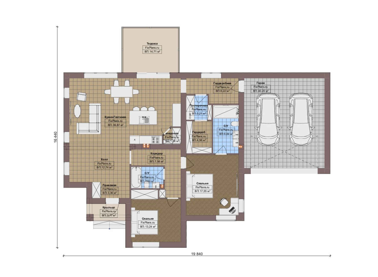 Планировка 1-го этажа, Проект одноэтажного дома F-20537