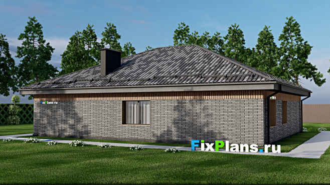 Проект одноэтажного дома F-7694 — вид со двора