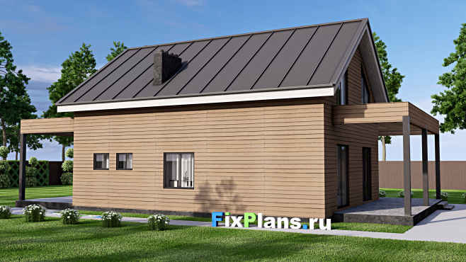 Проект дома с мансардой F-16172 — вид со двора