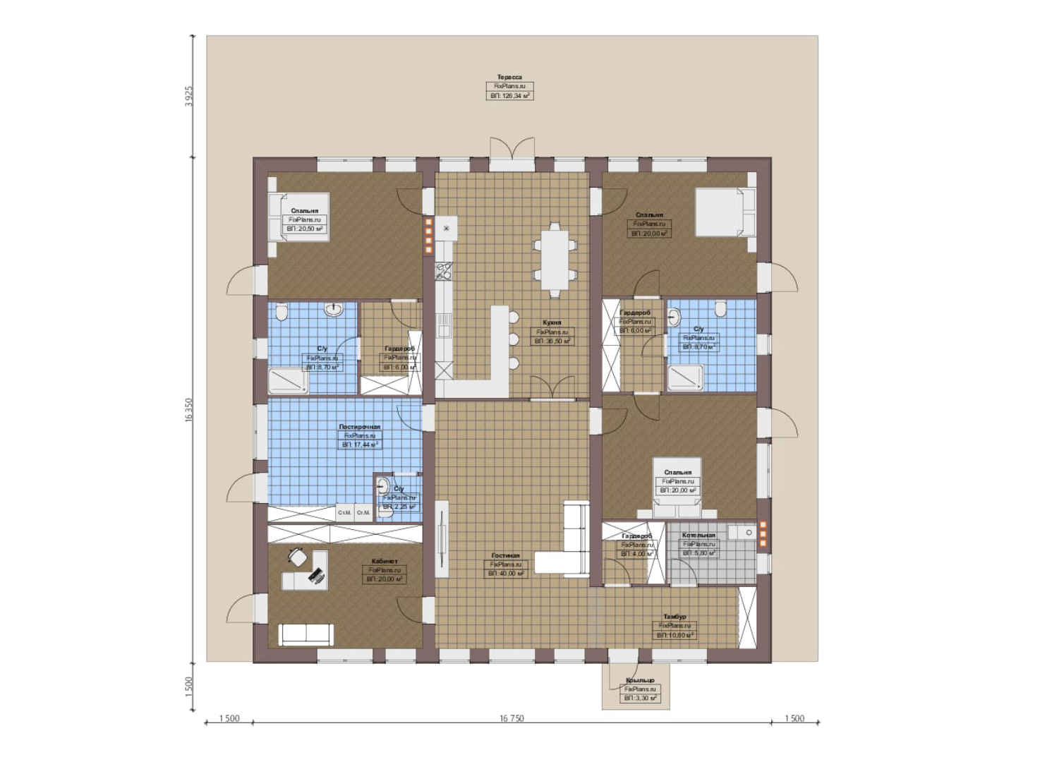 Планировка 1-го этажа, Проект одноэтажного дома F-2447