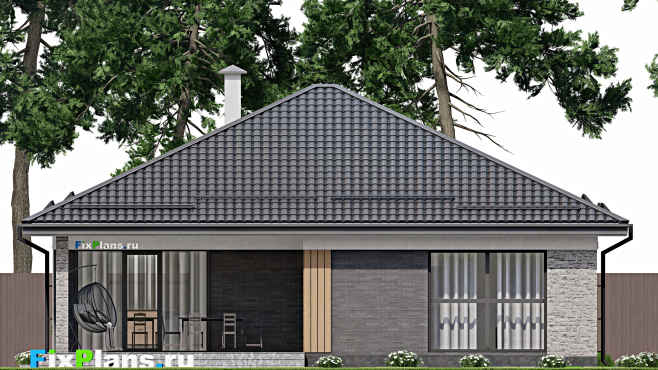 Проект одноэтажного дома F-4148 — фасад 4
